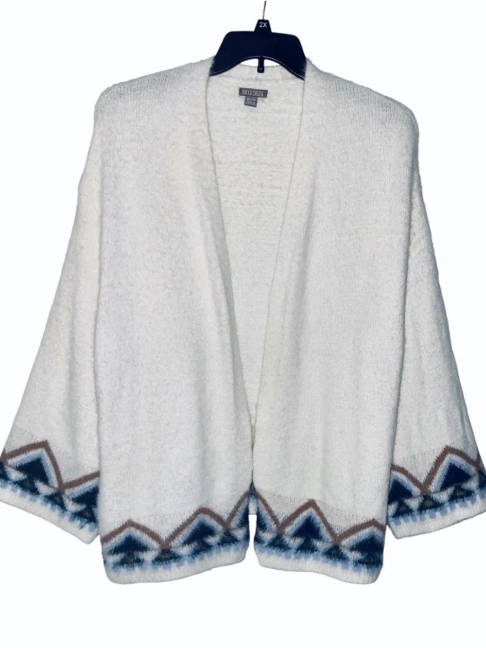 Knit Sweater Womens Sz 2X/3X Open Swing White Southwestern Graphic Heather Wrap
